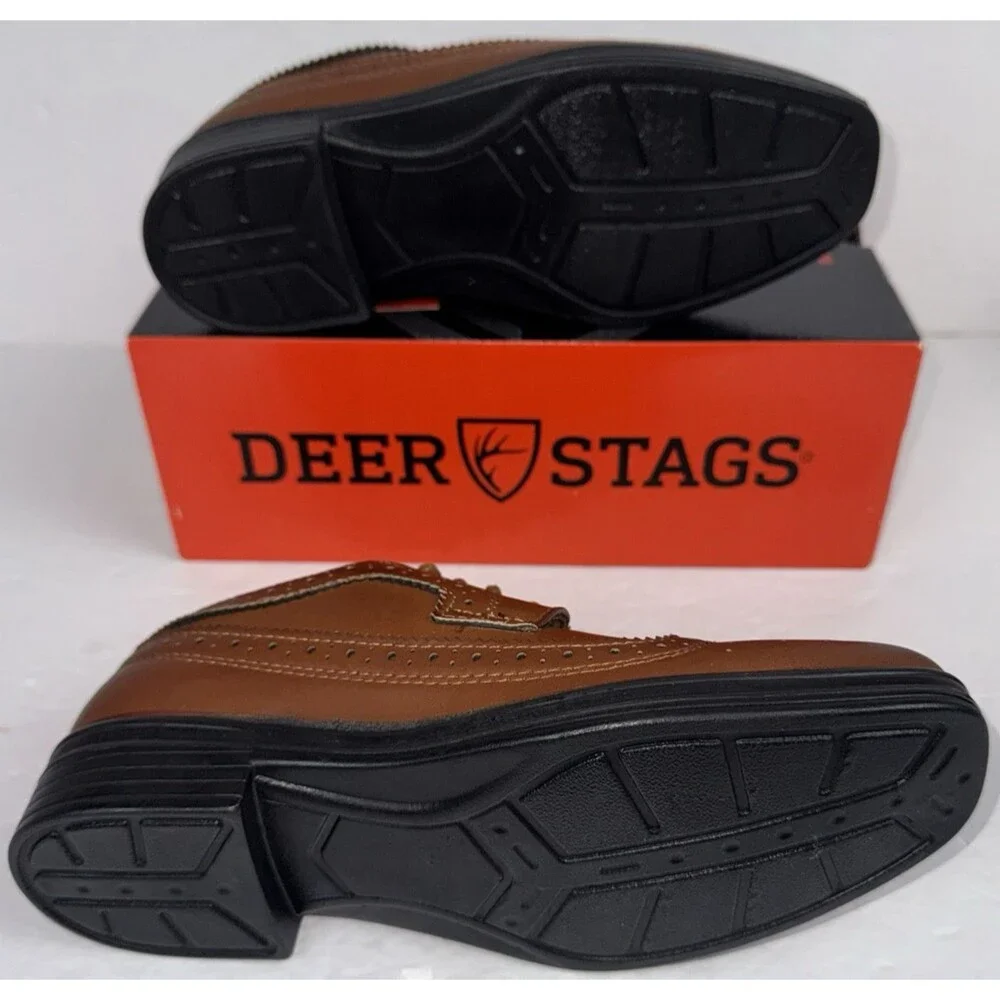 Deer Stags Boys Size 3 M Oxford Dress Shoes Ace Wing Tip Luggage Brown New
